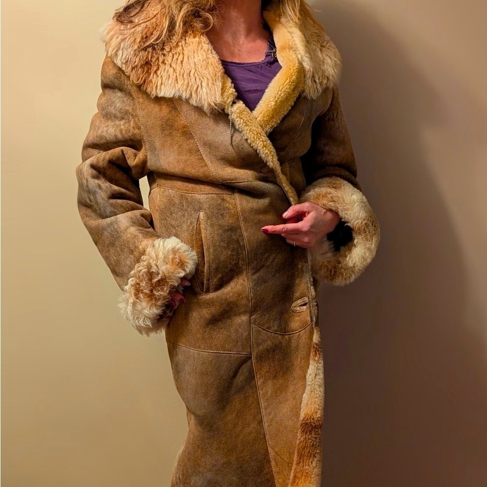 Women’s Genuine Shearling Coat Lambskin Leather & Fur Sz 44(L)